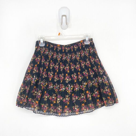Madewell Women 00 Mountain Skirt Black Floral Micro Pleated Mini Polyester NEW - Picture 5 of 5